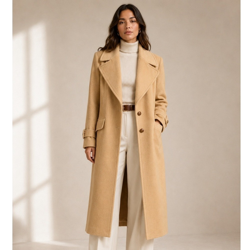 Vintage Escada Coat Women 42 Camel Wool Rabbit Cashgora Long Trench Quiet Luxury
